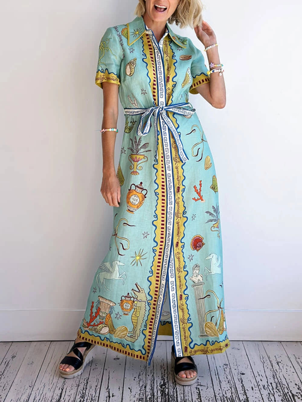 Sienna Palm Print Maxikleid