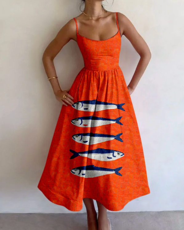 Orange Sardinien Print - Kleid