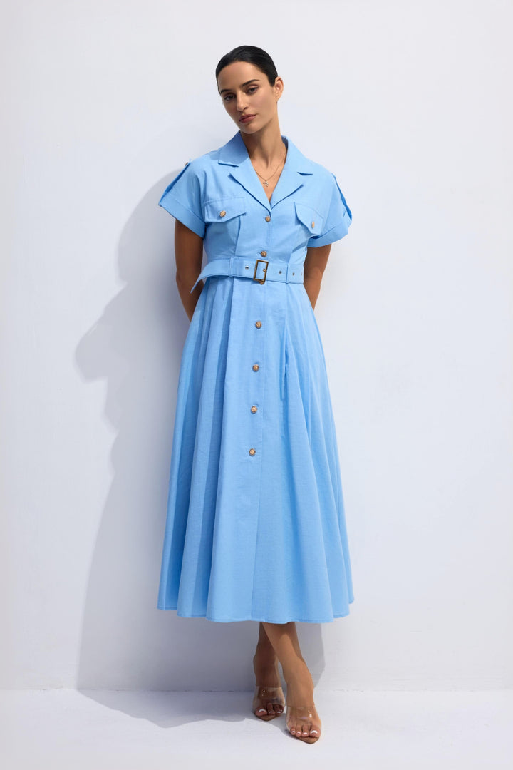 Agatha A-Linien Midikleid mit Reverskragen in Blau - KYMA