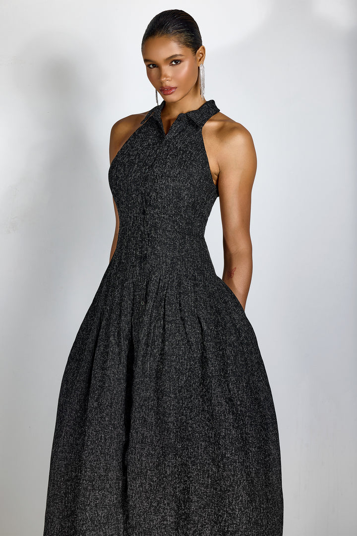 Detailansicht des Tweed-Stoffs am Alarice Kleid - KYMA