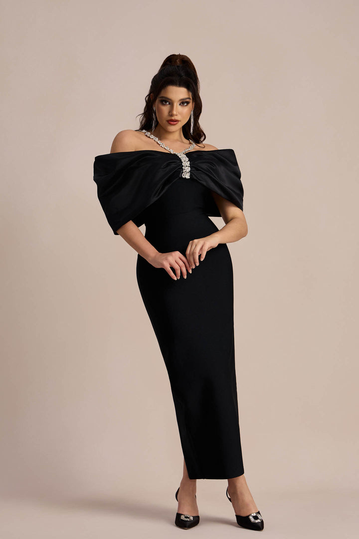 Alva schulterfreies Diamant-Maxikleid mit Rückenschlitz