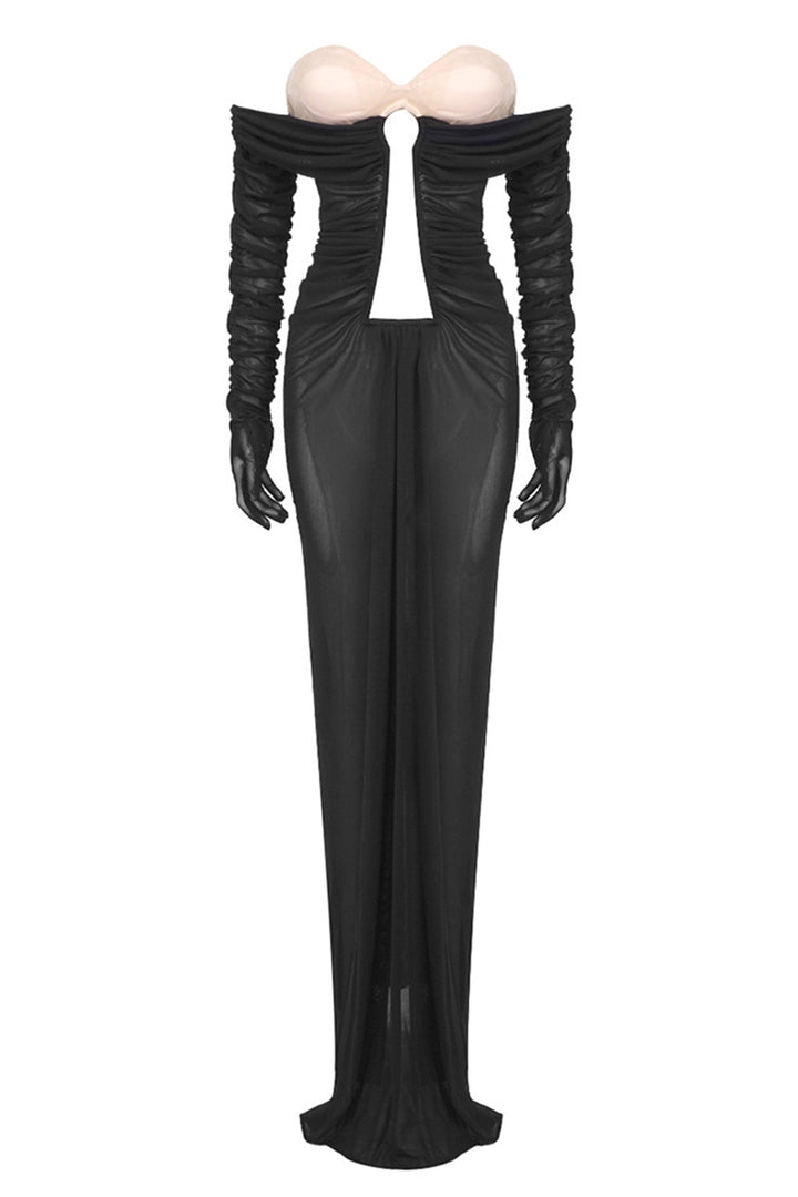 Amanda Off-Shoulder Maxikleid mit Schlüsselloch-Ausschnitt Stoffdetail - KYMA