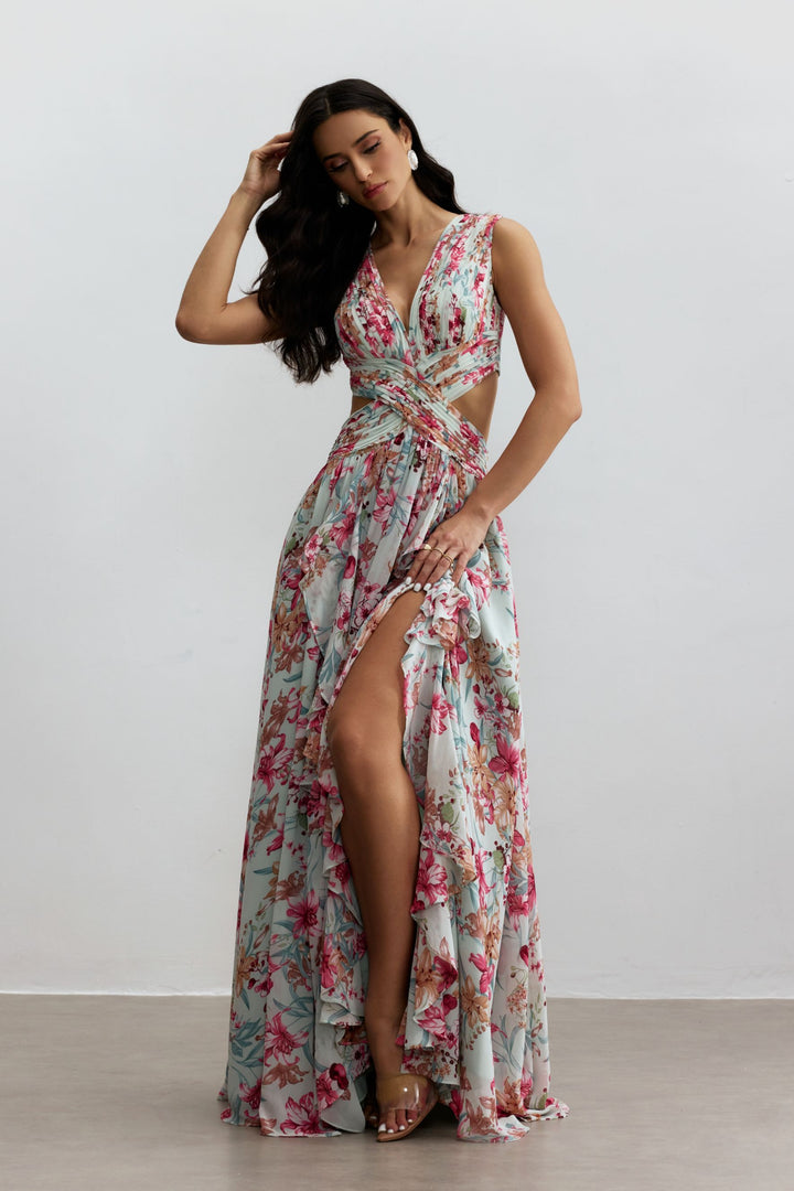 Anila Maxikleid mit Blumenprint und Rüschen - KYMA