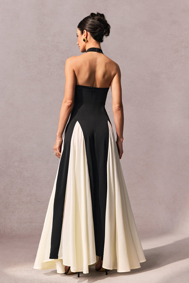 Anna Halterneck-Maxikleid mit Kontrastpaneelen Detail