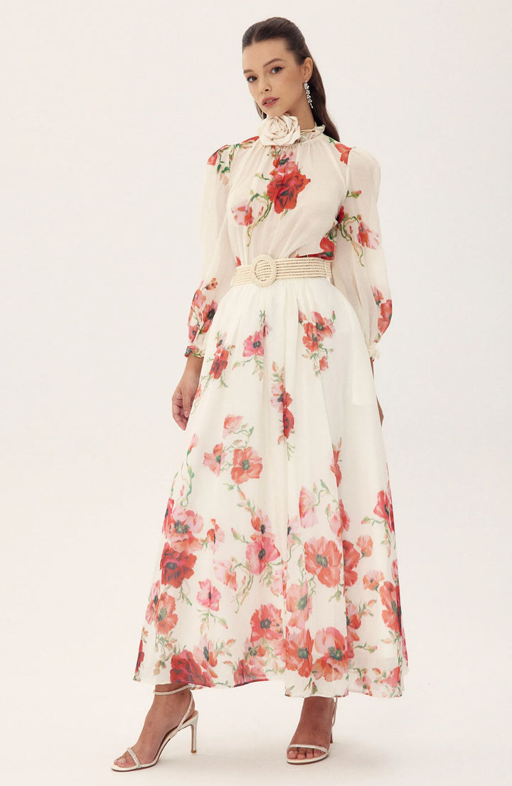 Anne Geblümtes Maxikleid mit Gürtel Rückansicht - KYMA