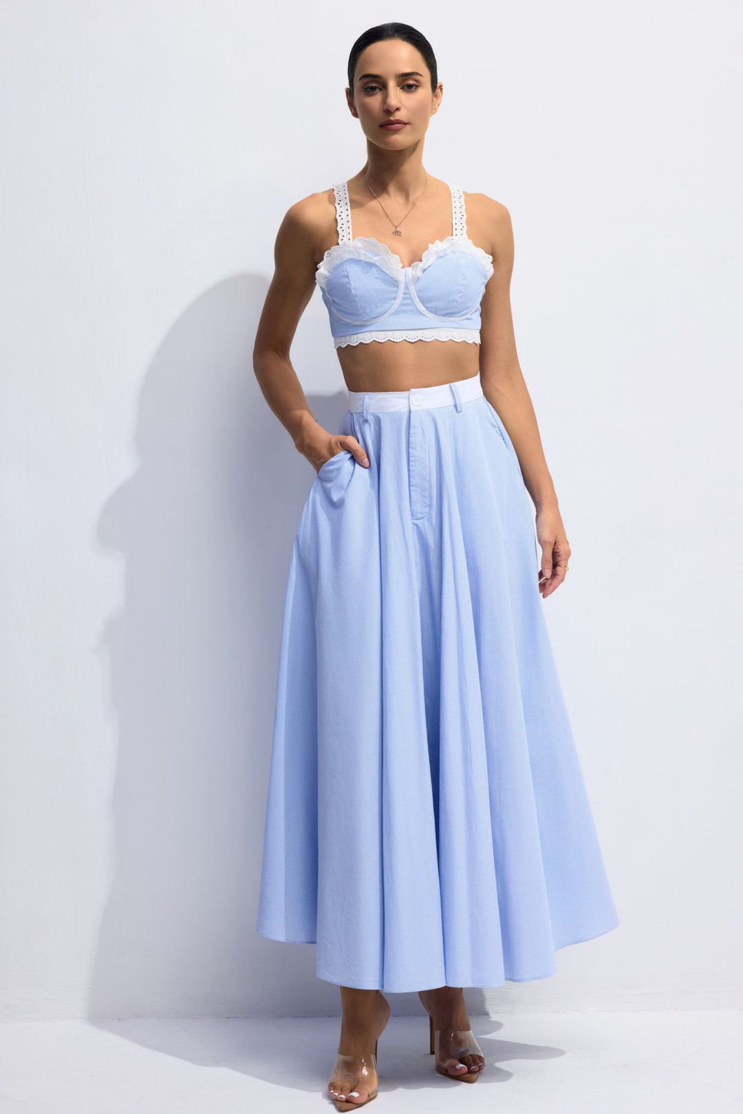 Astrid Camisole & Rock Set mit Spitzenbesatz und Streifen - KYMA