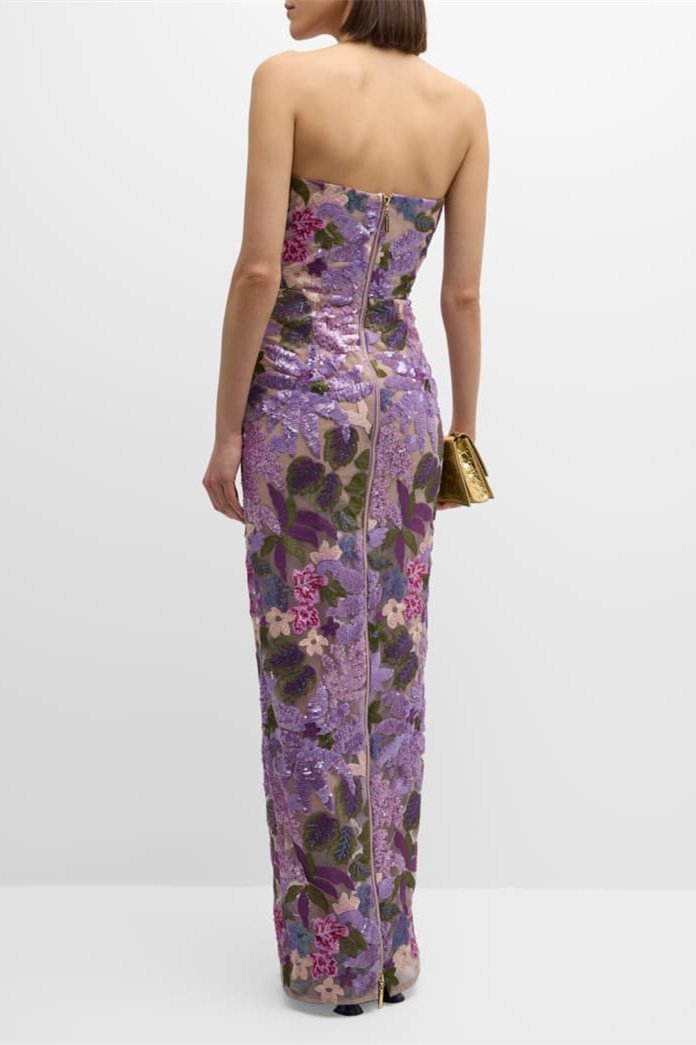 Aurora MAXIKLEID TRÄGERLOS MIT BLUMENSTICKEREI UND GLITZER