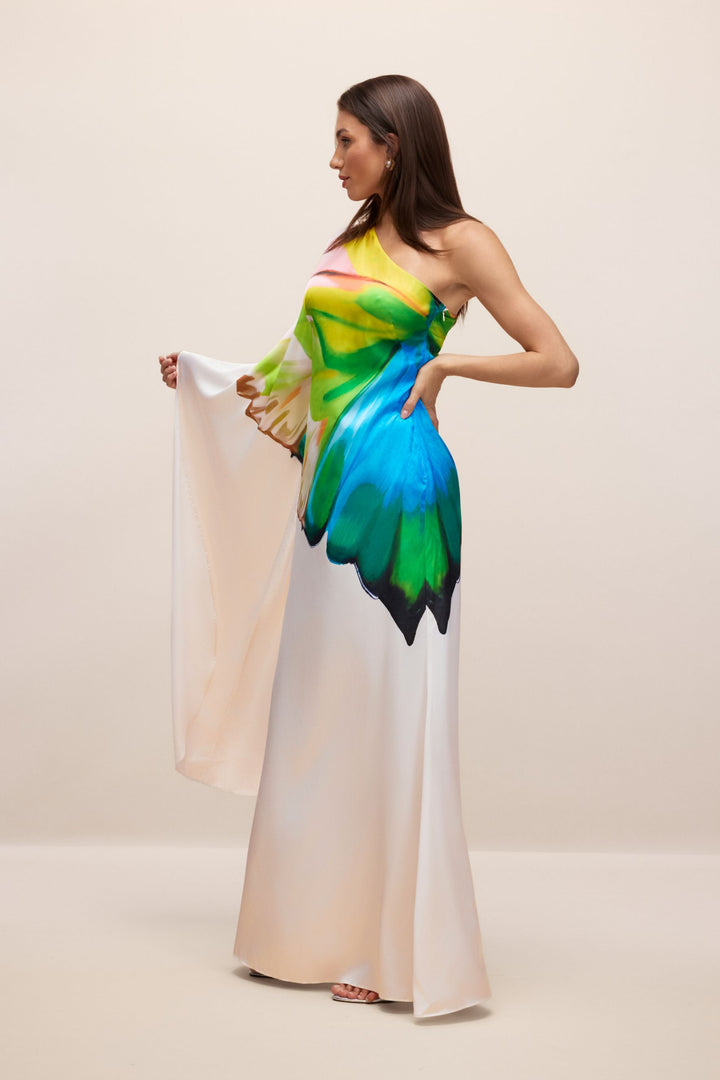 Detail des Stoffes und des Prints des Bernice Kleides - KYMA