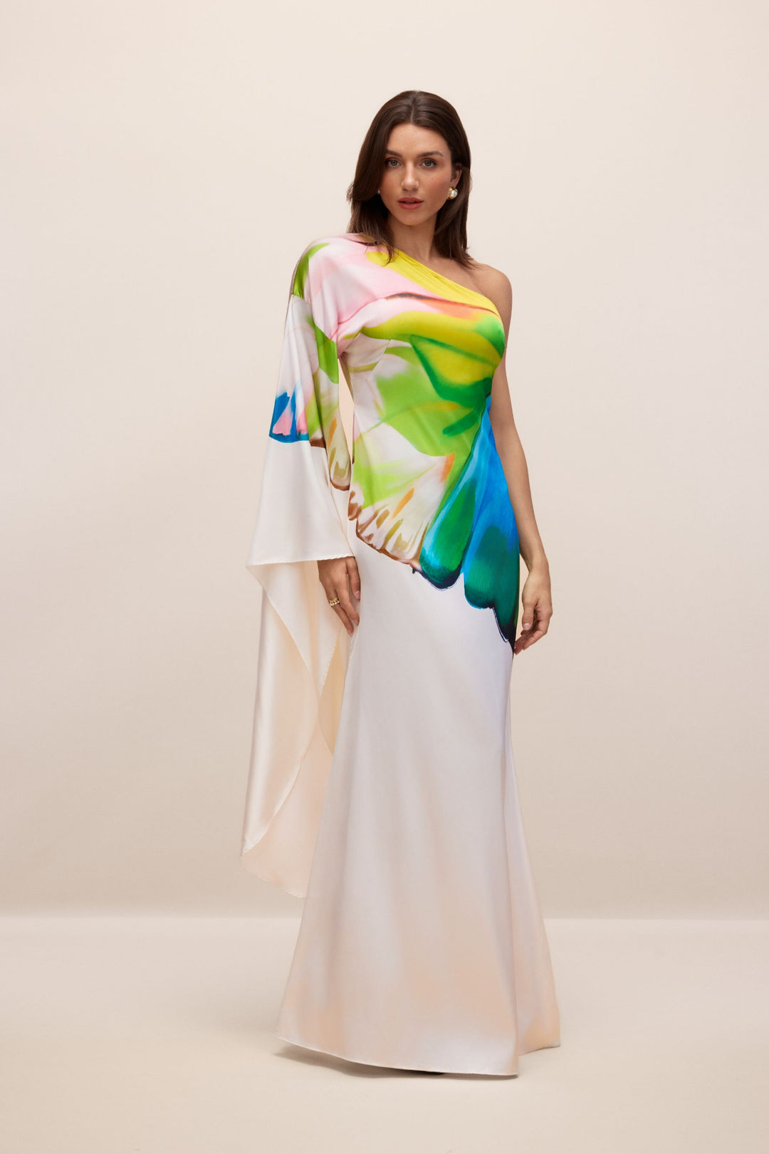 Bernice Maxikleid mit Print und einem Ärmel Rückansicht - KYMA