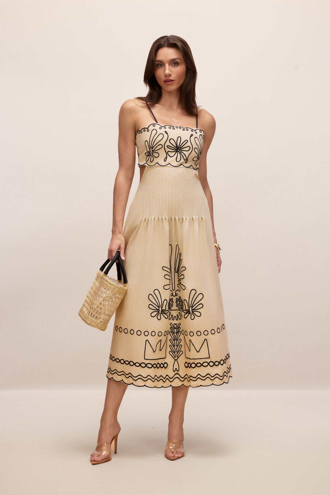 Caroline abstrakt besticktes Baumwoll-Midi-Kleid
