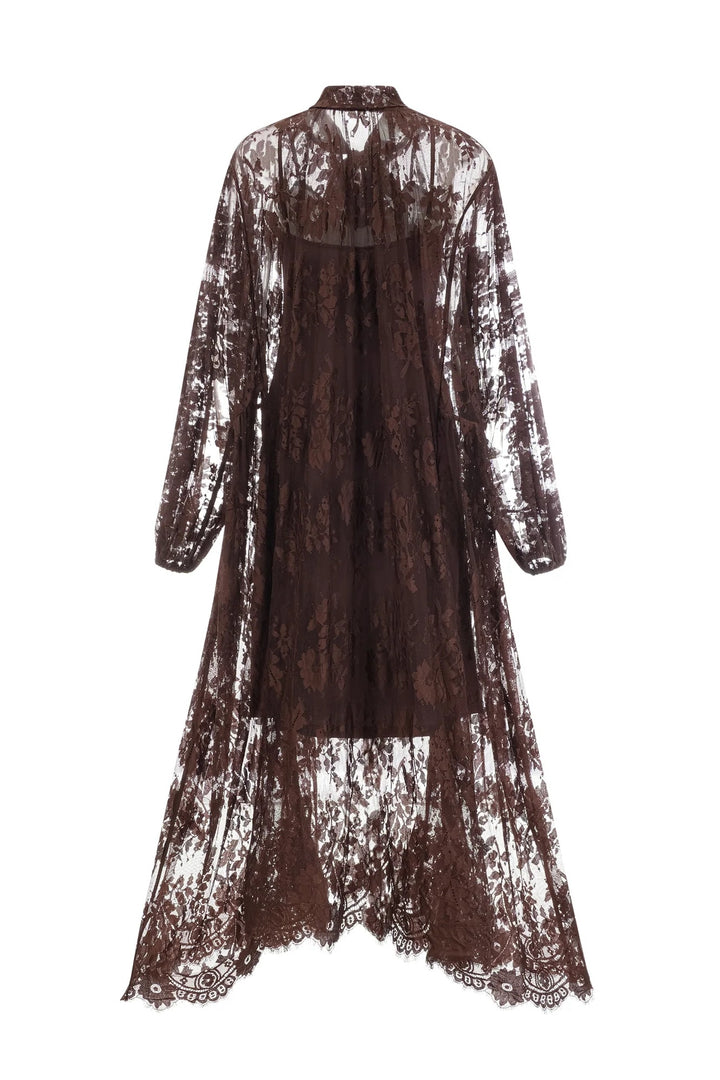 Catharine florales Spitzen-Maxikleid mit Transparenz Nahaufnahme