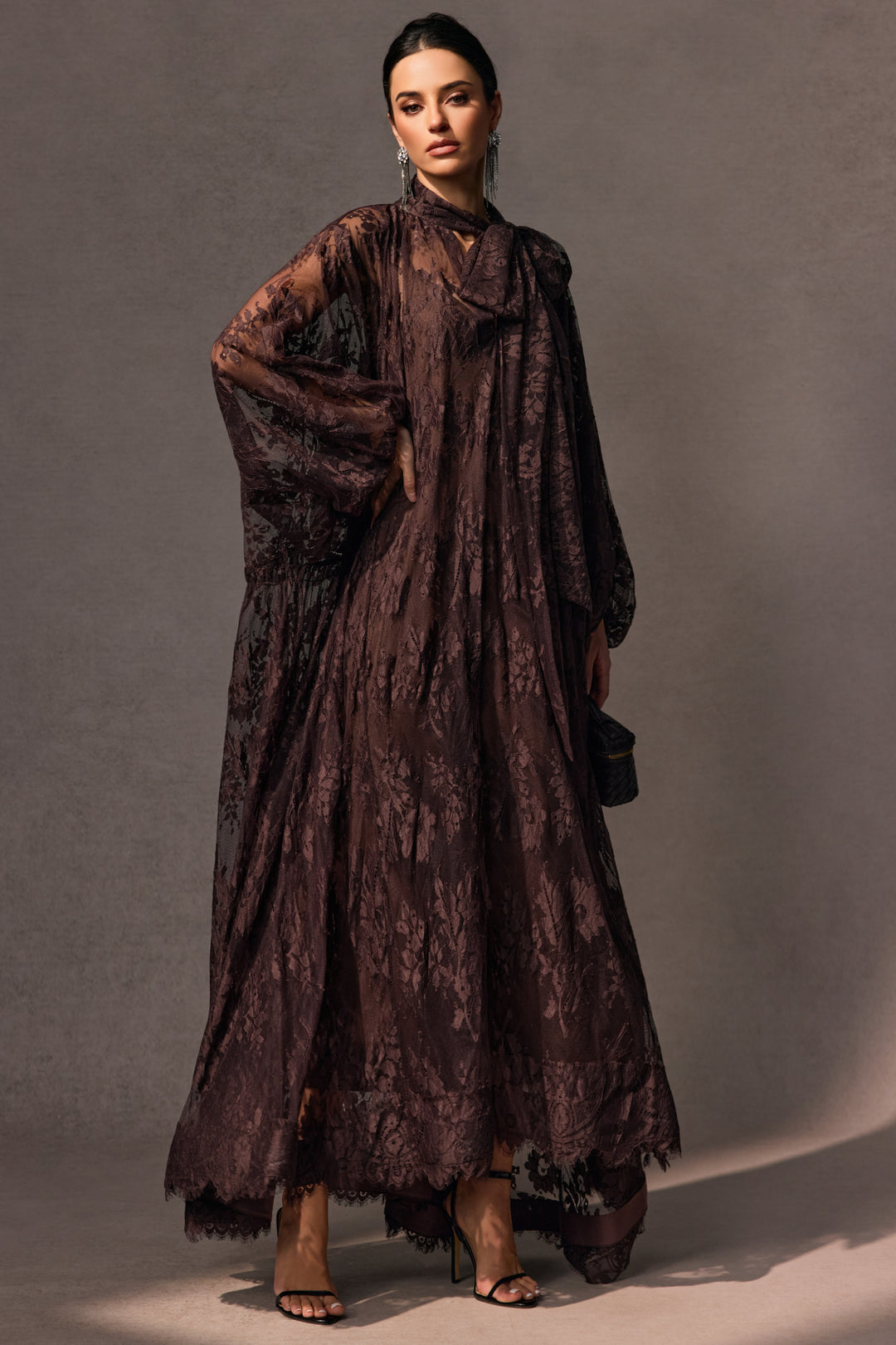 Catharine florales Spitzen-Maxikleid mit Transparenz Lagen