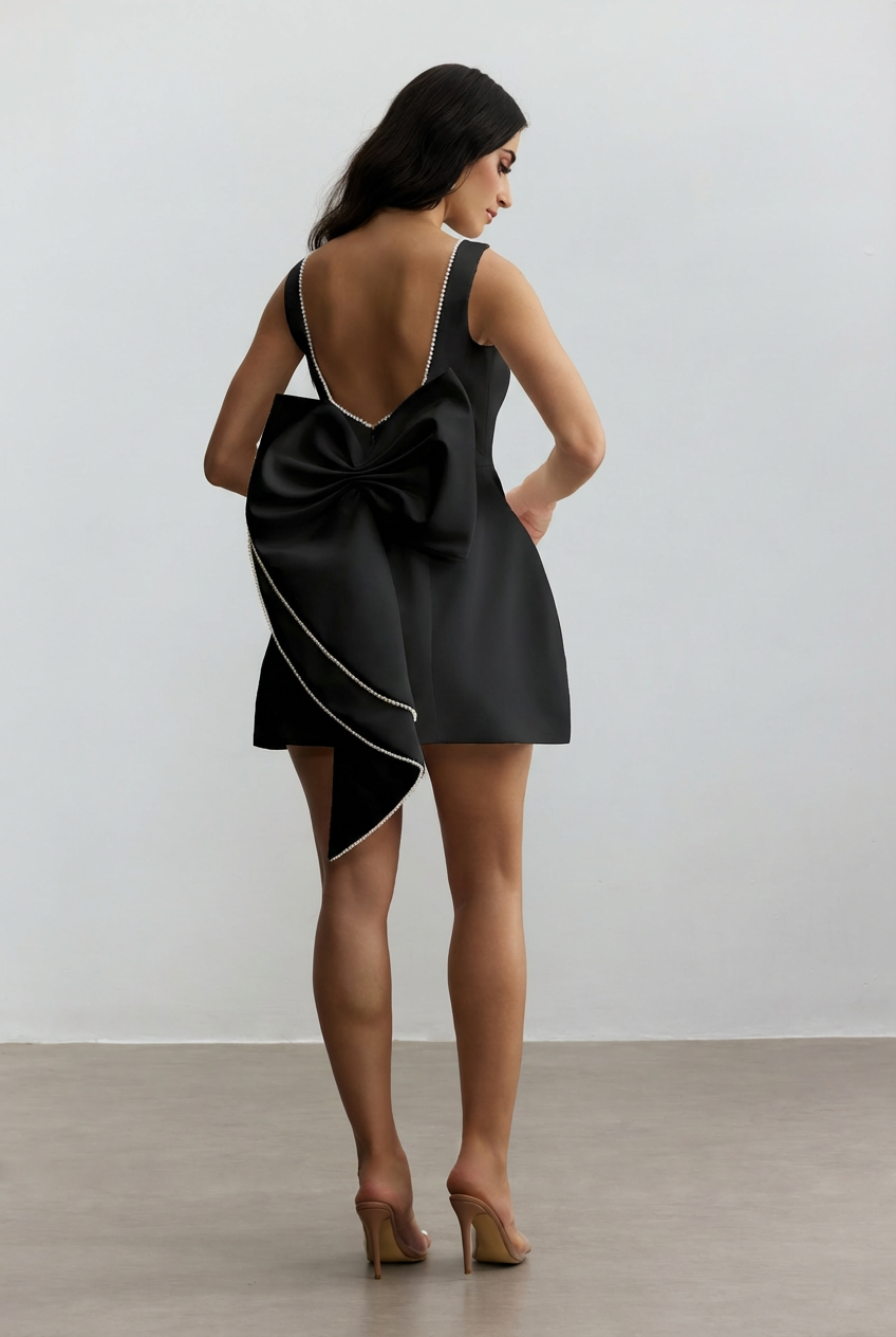 Cecila Schleifen-Perlen Rückenfreies Mini-Kleid Tragegefühl