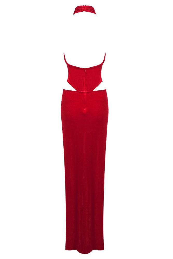 Clara Diamante Rose Samtkleid Set mit Neckholder - KYMA