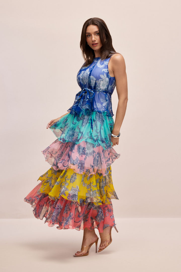 Cynthia Maxikleid mit Blumenmuster und Gürtel
