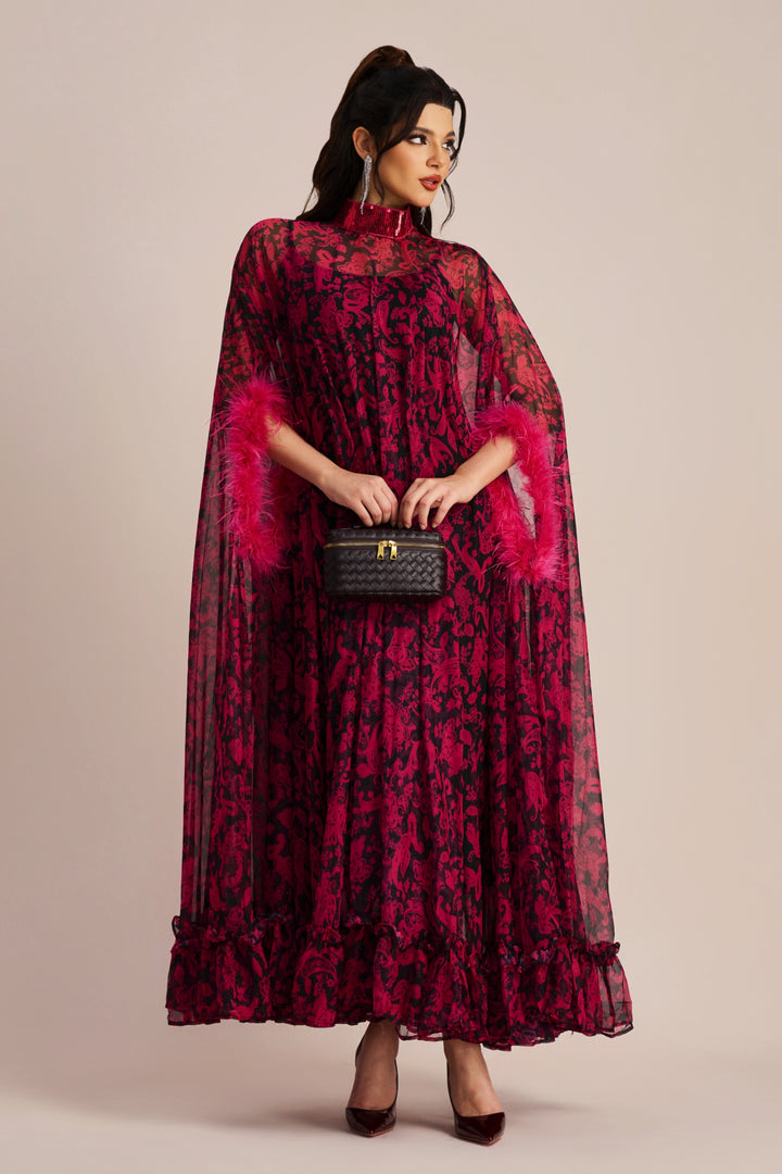Dana Pailletten Feder Bedrucktes Maxikleid von KYMA