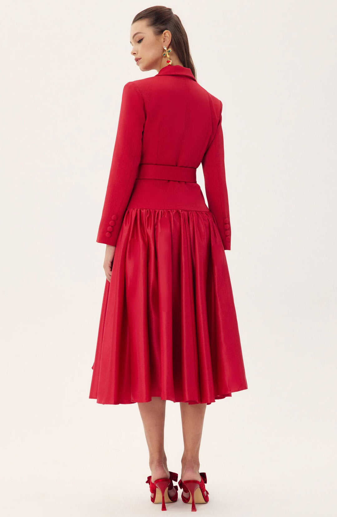Daphne Midi-Kleid mit Revers und langen Ärmeln – Detail Gürtel – KYMA