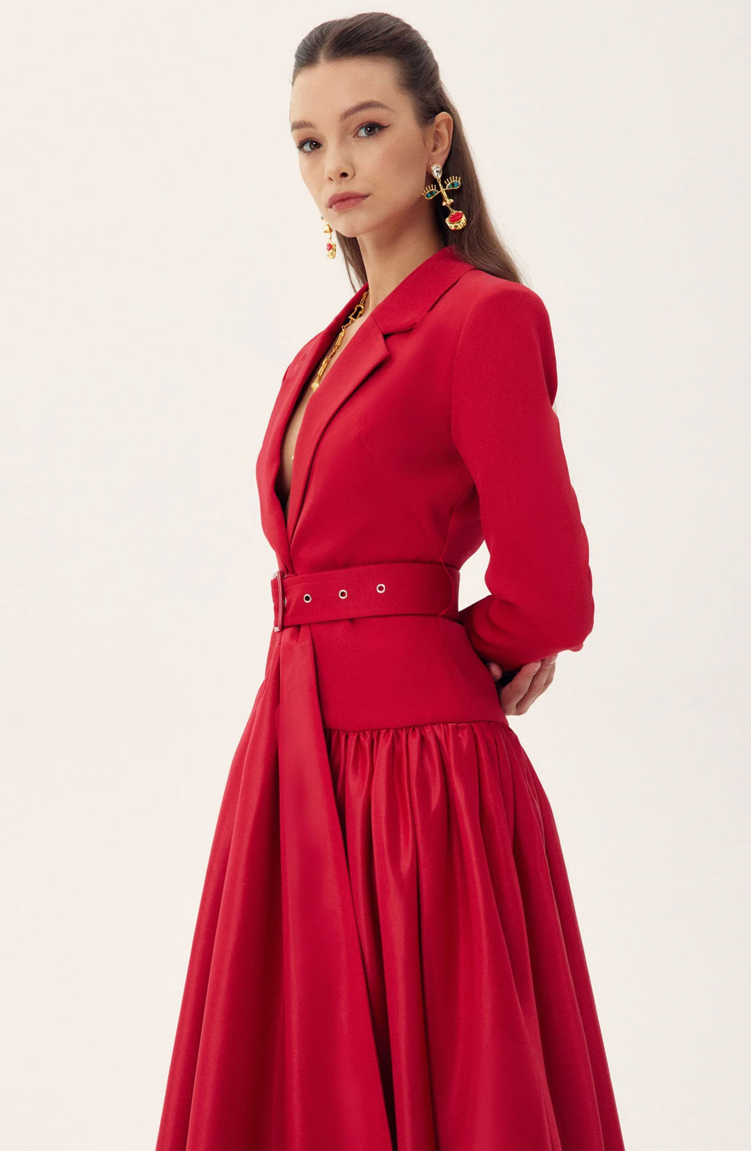 Daphne Midikleid mit Revers und langen Ärmeln Rücken