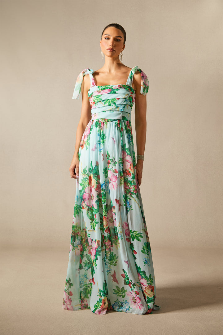 Dinah bedrucktes Träger-Maxikleid mit Blumenmuster - KYMA
