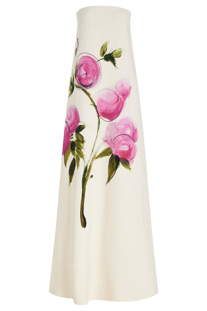 Dorothy trägerloses Satin-Maxikleid mit Blumenprint – KYMA