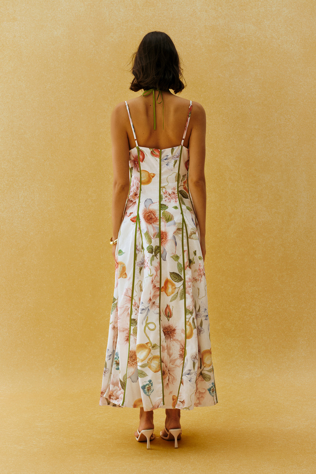 Weißes Maxikleid mit Blumenprint und Corset-Oberteil - KYMA