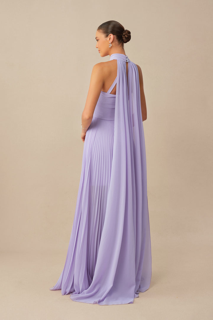 Lila Maxikleid mit Kreuzträgern und Falten – KYMA