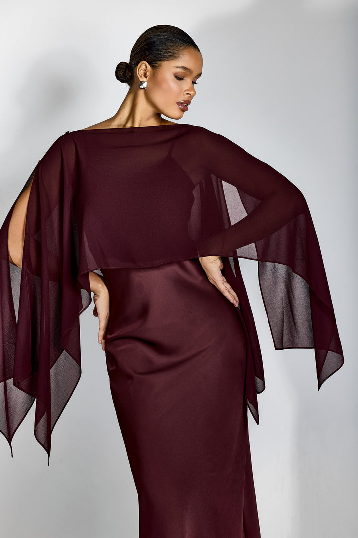 Elena Spaghettiträger Maxi-Kleid mit Cape-Bluse Detailansicht - KYMA