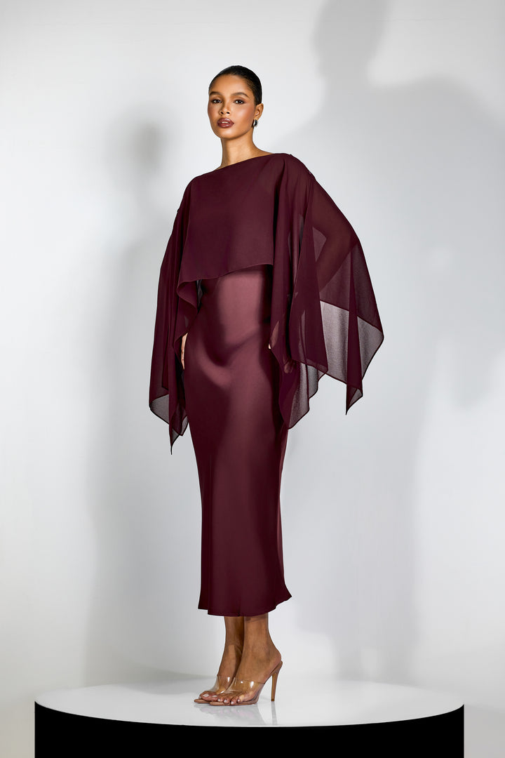 Elena Spaghettiträger Maxi-Kleid mit Cape-Bluse Detailansicht Ausschnitt - KYMA