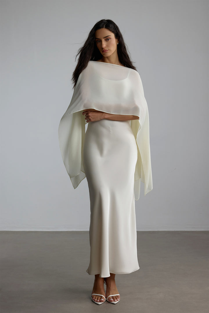 Elena Spaghettiträger-Maxikleid mit Cape-Bluse Vorderansicht - KYMA