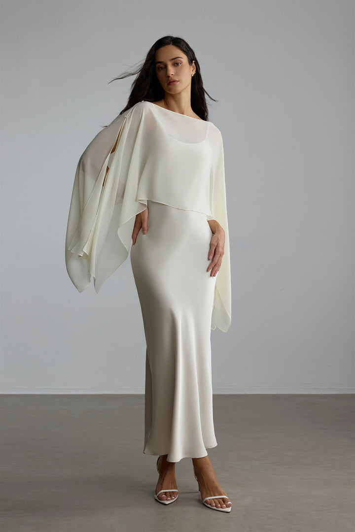 Elena Spaghettiträger-Maxikleid mit Cape-Bluse Rückansicht - KYMA