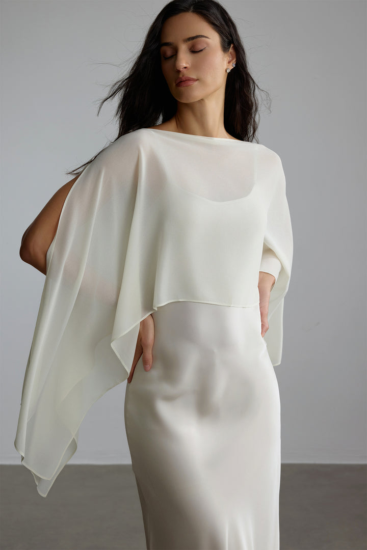Elena Spaghettiträger-Maxikleid mit Cape-Bluse am Model - KYMA