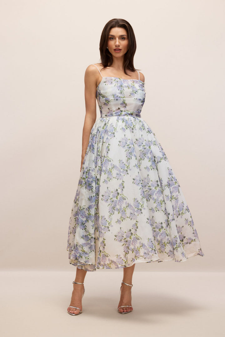 Ella Blumenmuster Chiffon Midikleid Vorderansicht - KYMA