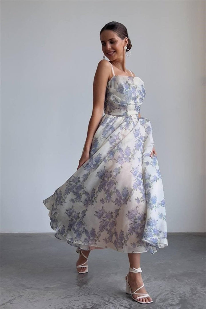 Ella Blumenmuster Chiffon Midikleid verschiedene Blickwinkel - KYMA