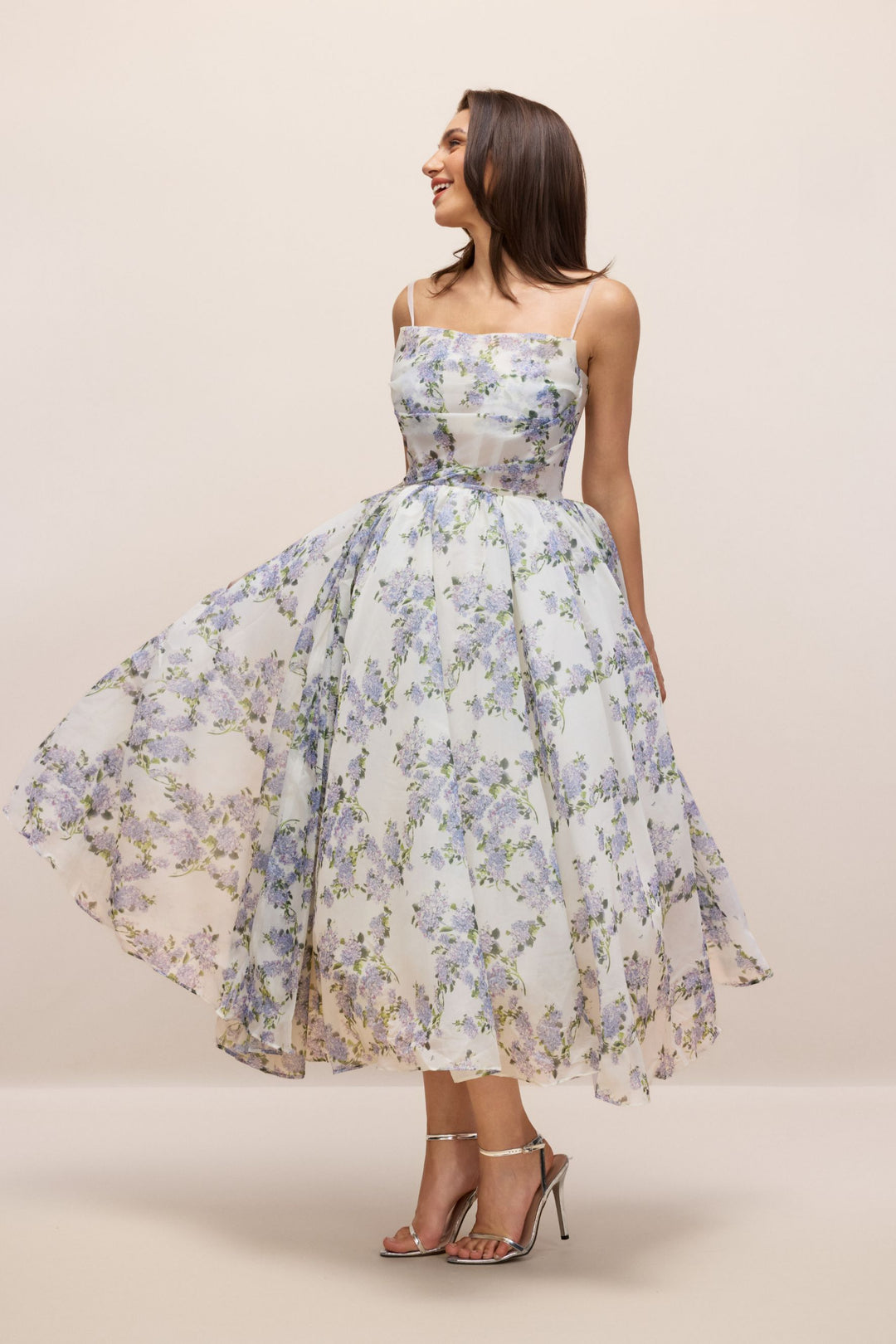 Ella Blumenmuster Chiffon Midikleid Detail Blumenprint - KYMA