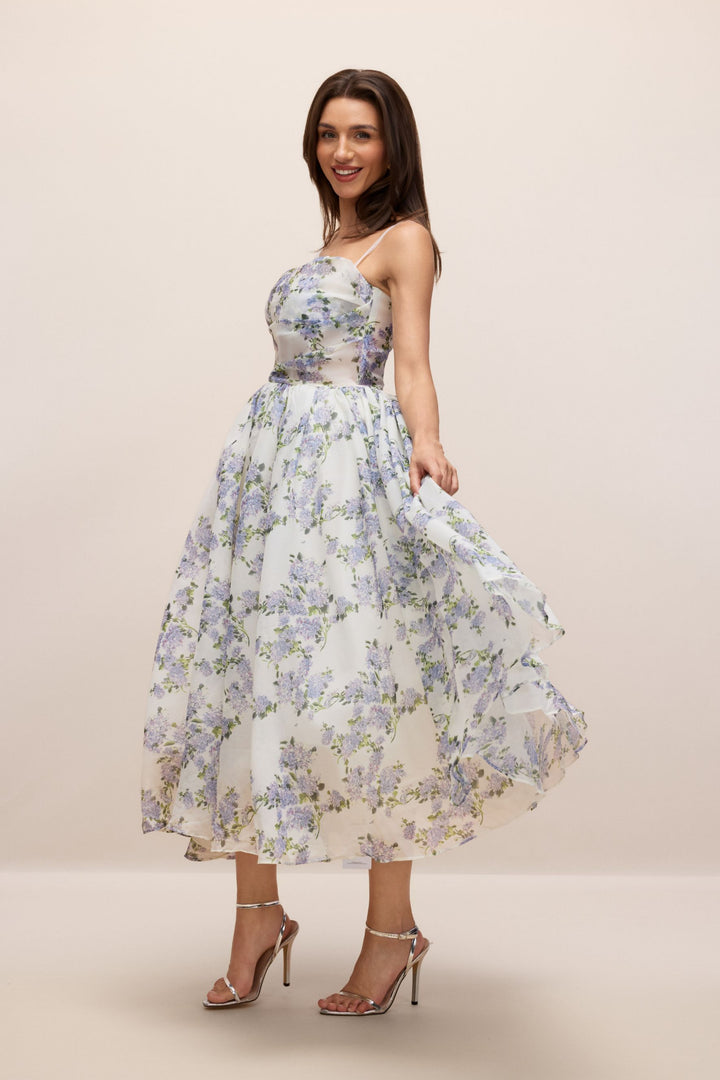 Ella Blumenmuster Chiffon Midikleid an Model Rückansicht - KYMA