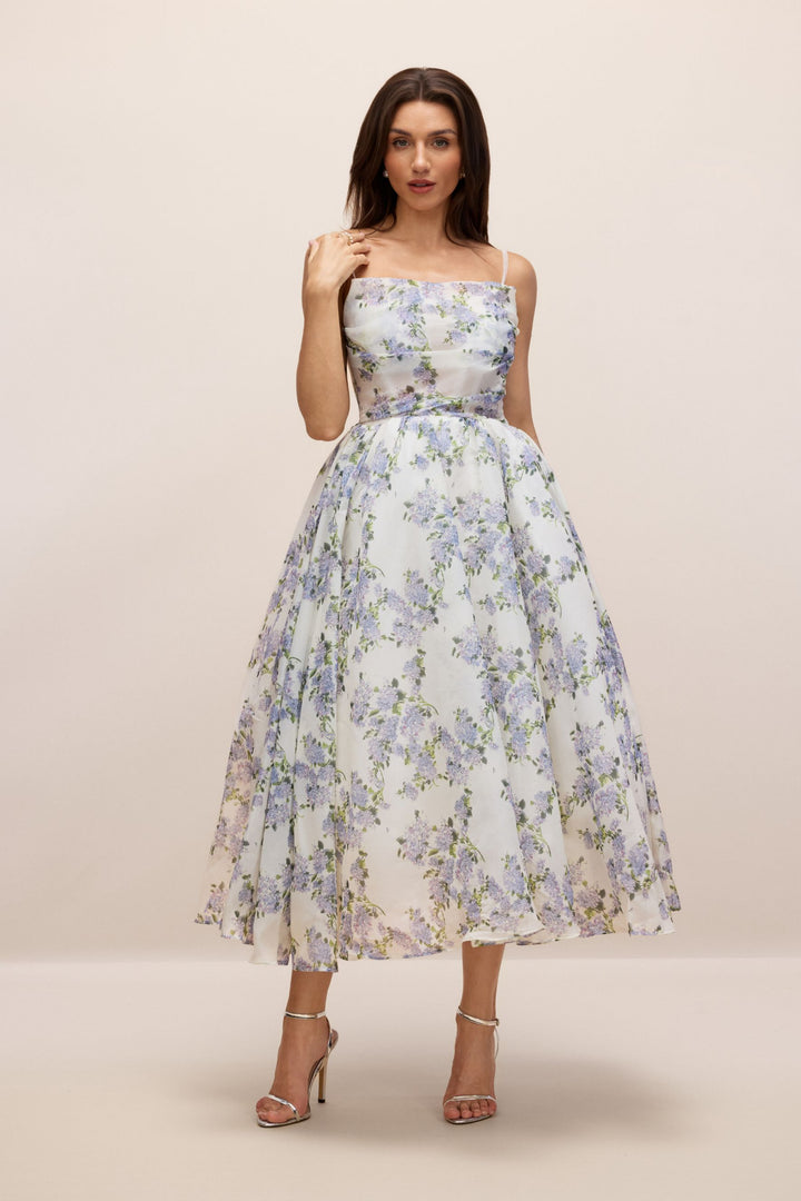 Ella Geblümtes Chiffon Midi-Kleid Detail Träger - KYMA