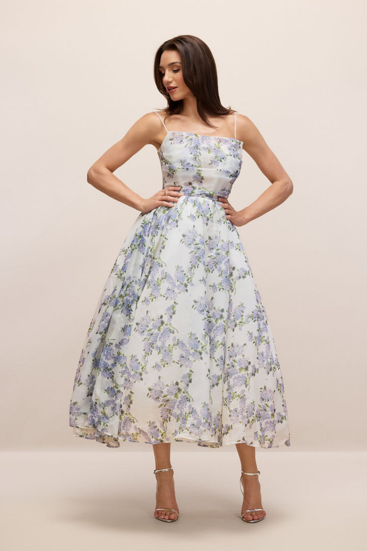 Ella Geblümtes Chiffon Midi-Kleid Silhouette - KYMA
