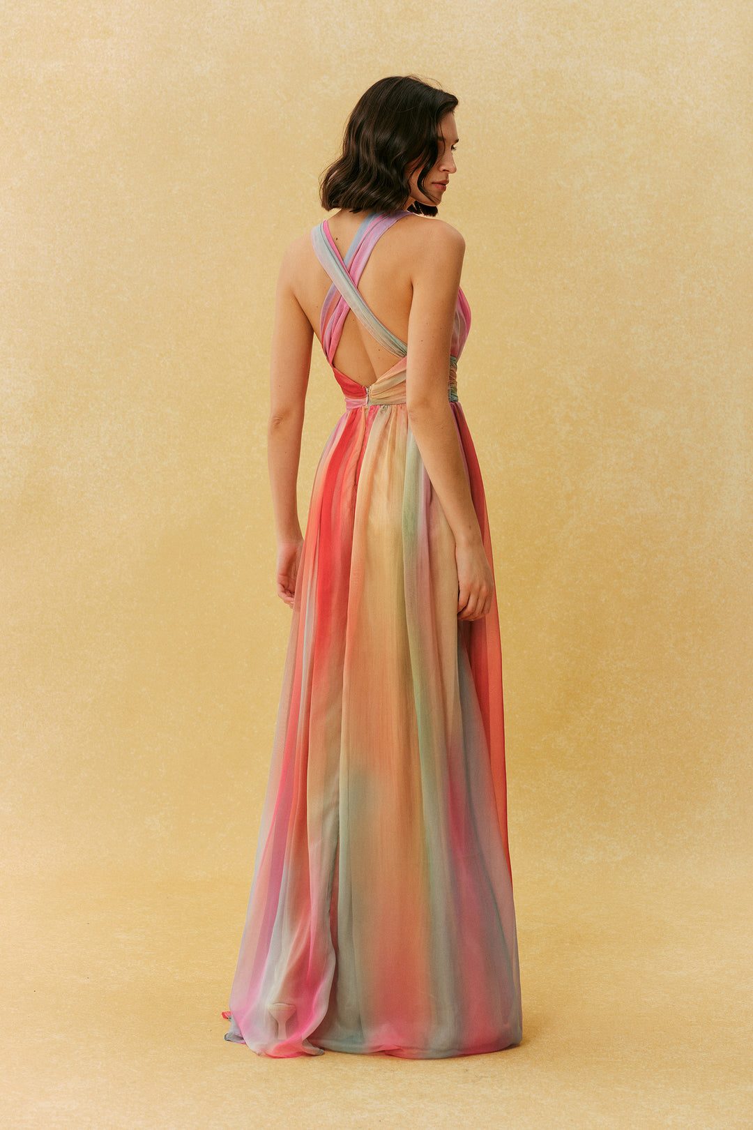 Sunset Society Multi Gradient V Neck Maxi Dress Detail - KYMA