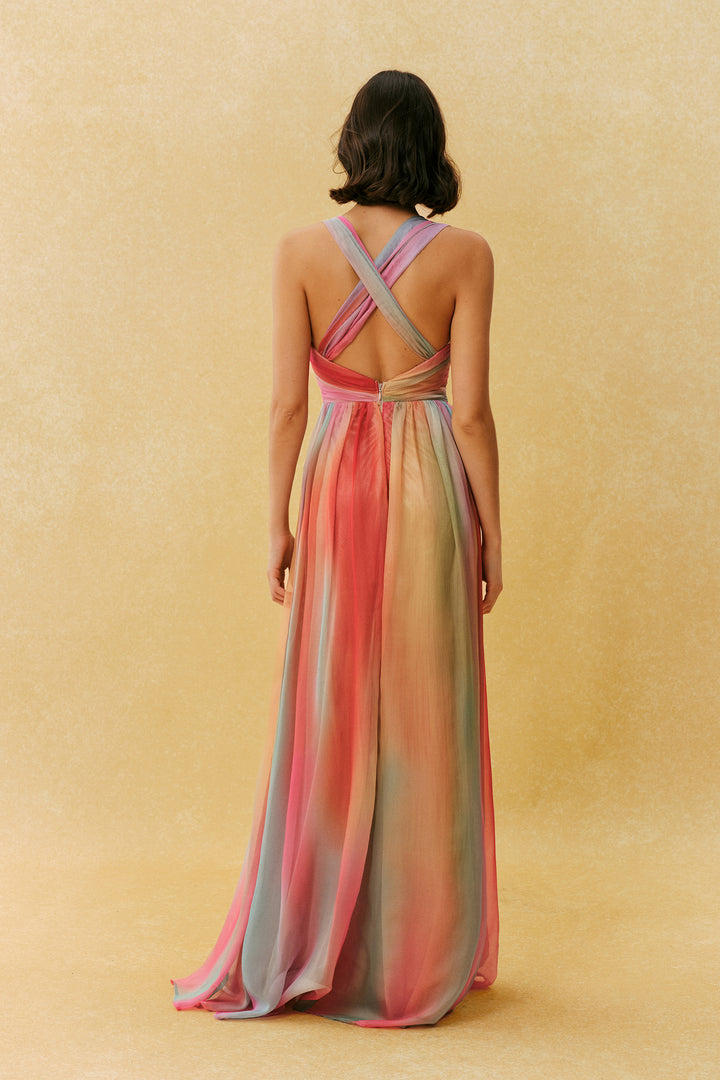 Sunset Society Multi Gradient V Neck Maxi Dress Length - KYMA