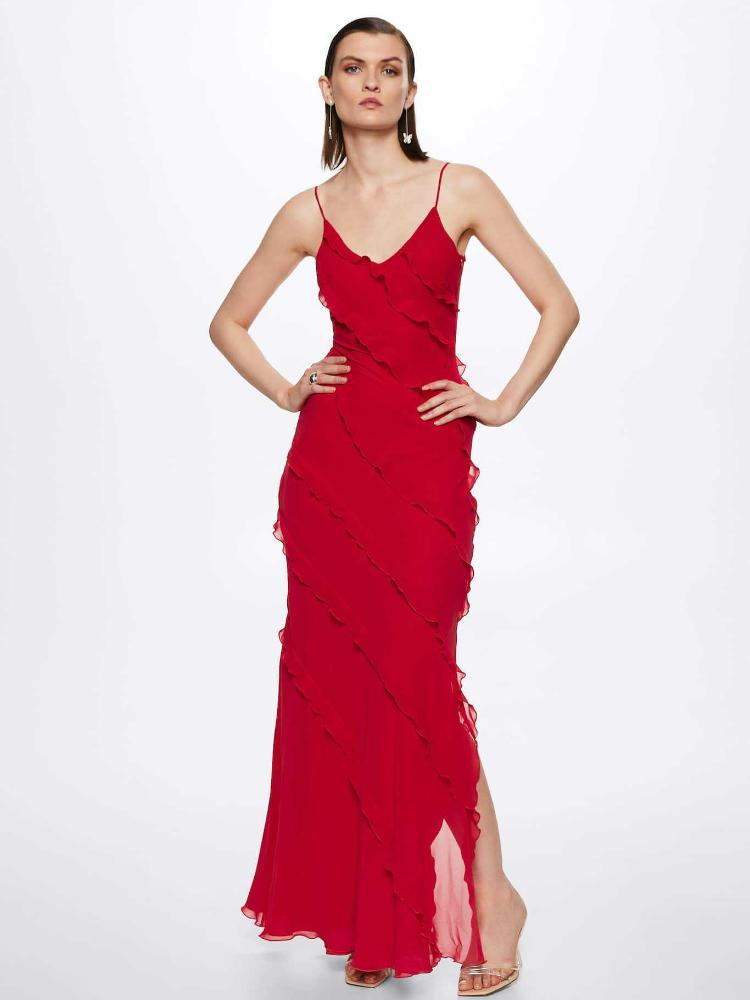 Eve Chiffon Rüschen Maxi Slip Kleid im Tanz - KYMA