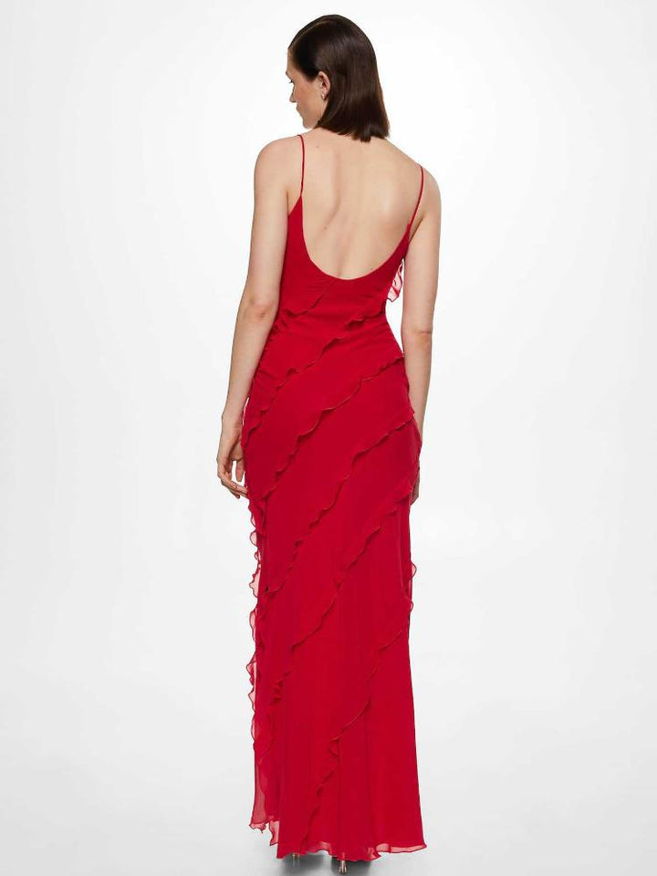 Elegantes Outfit: Eve Chiffon Rüschen Maxi Slip Kleid - KYMA