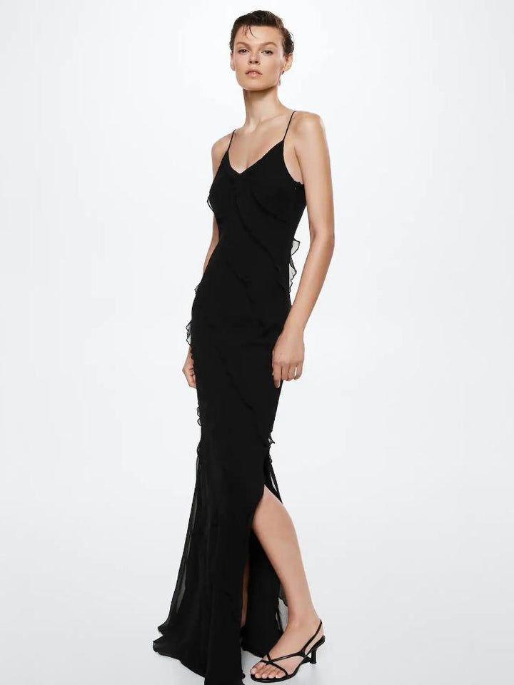Eve elegantes Chiffon Maxikleid mit Rüschen – KYMA