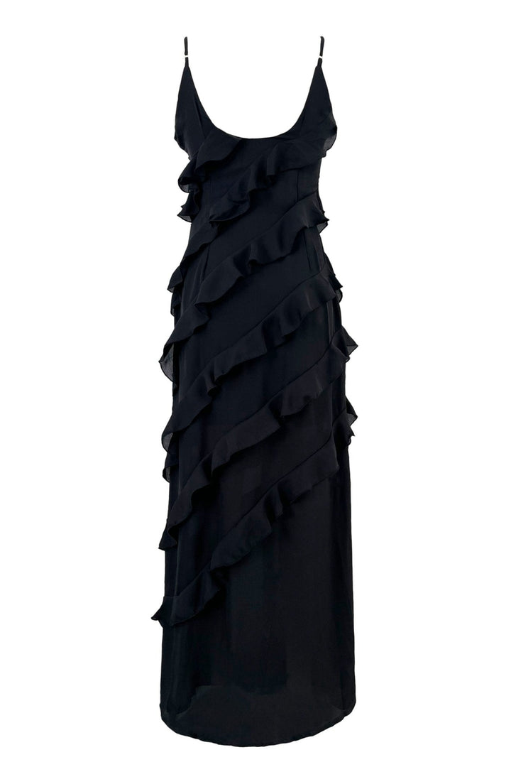 Eve elegantes Chiffon Maxikleid mit Rüschen – KYMA