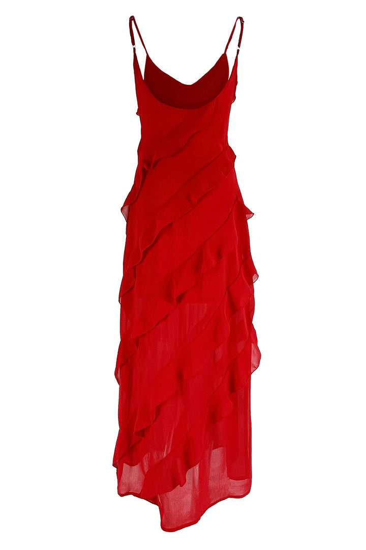 Eve elegantes Chiffon Maxikleid mit Rüschen – KYMA