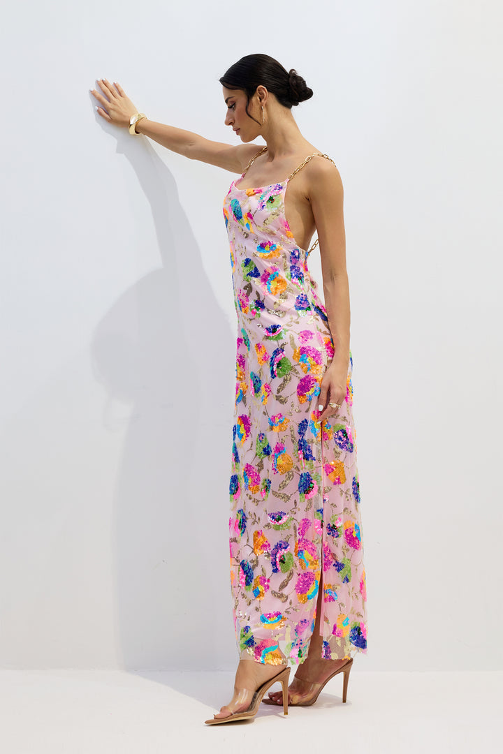 Fanny besticktes Pailletten-Maxikleid mit Rückenausschnitt - KYMA
