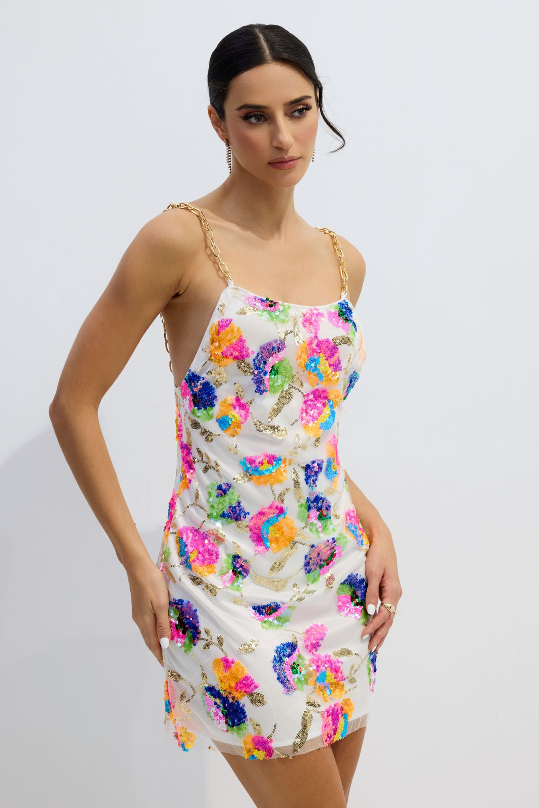 Fanny besticktes Pailletten-Rückenfreies Minikleid mit Metallschnur 1