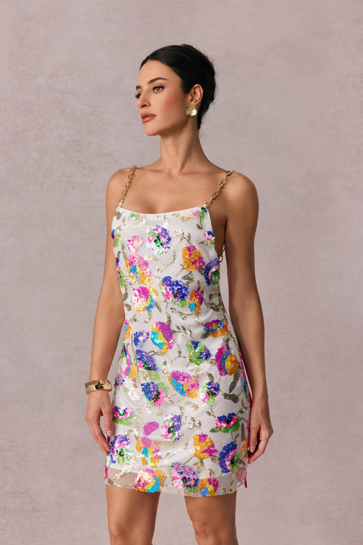 Fanny besticktes Pailletten-Rückenfreies Minikleid mit Metallschnur 8