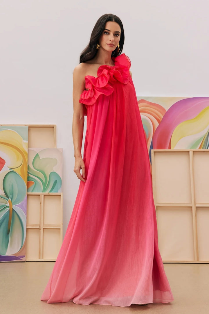 Fiona One-Shoulder Gradient Maxikleid – Vorderansicht