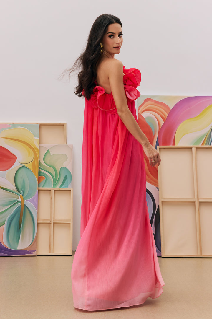 Fiona One-Shoulder Gradient Maxikleid – Detail Rüschen