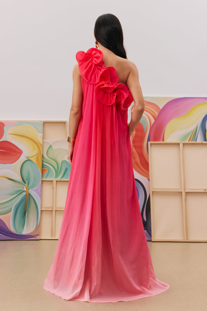 Fiona One-Shoulder Gradient Maxikleid – Stoffdetail